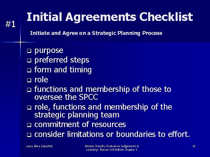 #1 Initial Agreements Checklist Initiate and Agree on a Strategic Planning Process purpose q