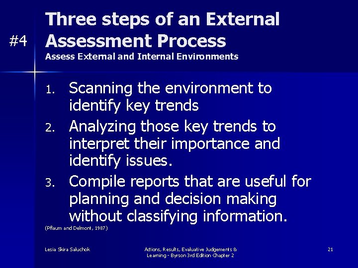#4 Three steps of an External Assessment Process Assess External and Internal Environments 1.