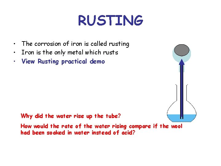 RUSTING • The corrosion of iron is called rusting • Iron is the only