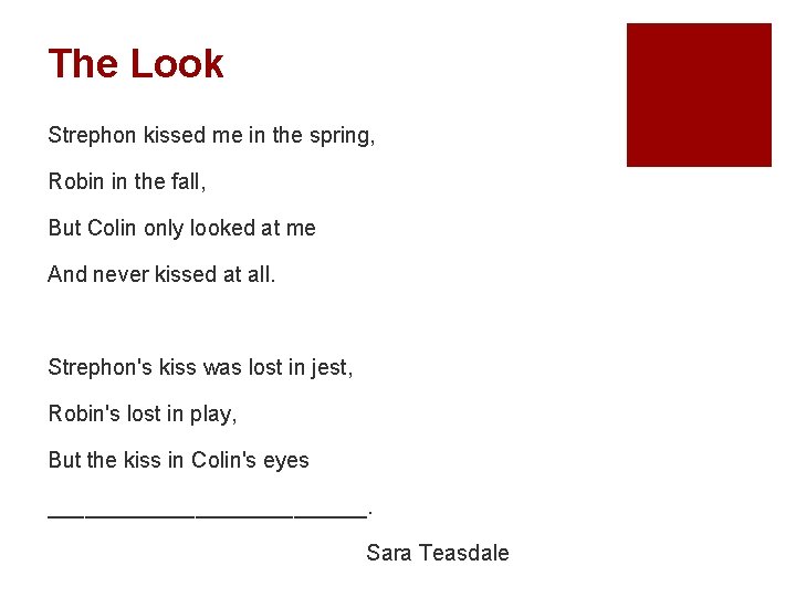 The Look Strephon kissed me in the spring, Robin in the fall, But Colin The Look Strephon kissed me in the spring, Robin in the fall, But Colin