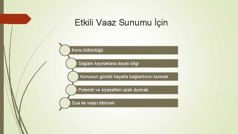 Etkili Vaaz Sunumu İçin Konu bütünlüğü Sağlam kaynaklara dayalı bilgi Konunun günlük hayatla bağlantısını