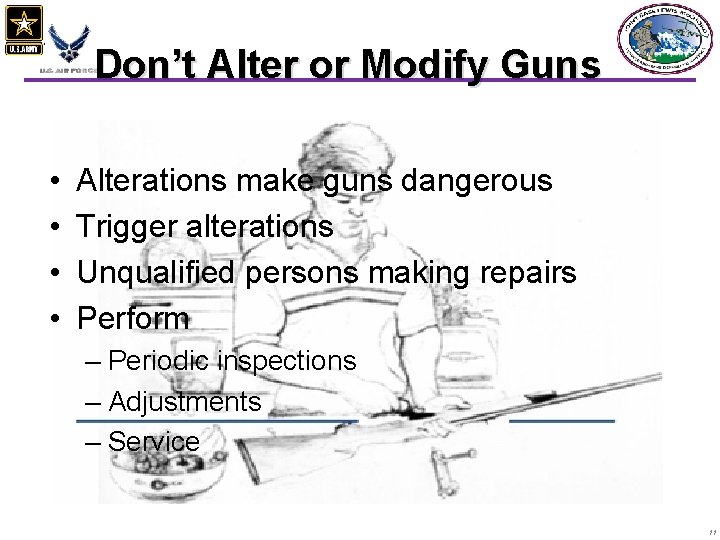 Don’t Alter or Modify Guns • • Alterations make guns dangerous Trigger alterations Unqualified