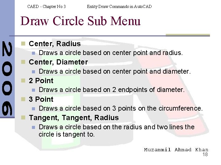 CAED - Chapter No 3 Entity Draw Commands in Auto. CAD Draw Circle Sub