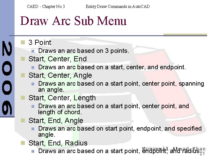 CAED - Chapter No 3 Entity Draw Commands in Auto. CAD Draw Arc Sub