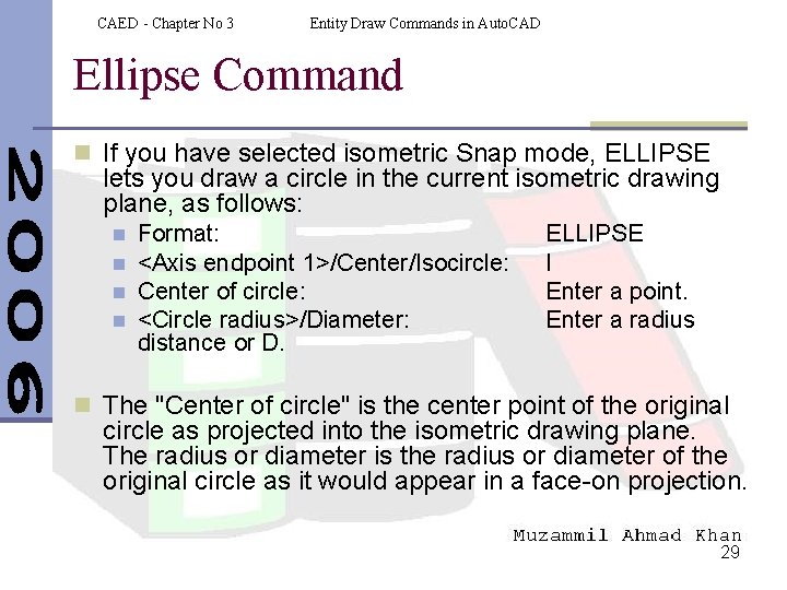 CAED - Chapter No 3 Entity Draw Commands in Auto. CAD Ellipse Command n