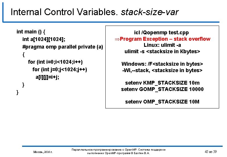 Internal Control Variables. stack-size-var int main () { int a[1024]; #pragma omp parallel private