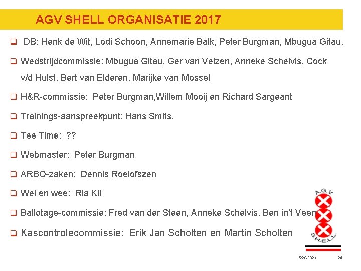 AGV SHELL ORGANISATIE 2017 q DB: Henk de Wit, Lodi Schoon, Annemarie Balk, Peter AGV SHELL ORGANISATIE 2017 q DB: Henk de Wit, Lodi Schoon, Annemarie Balk, Peter