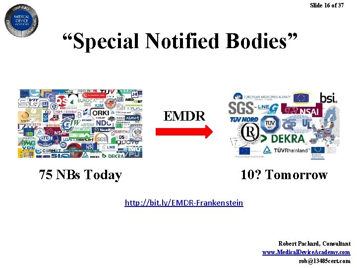 Slide 16 of 37 “Special Notified Bodies” EMDR 75 NBs Today 10? Tomorrow http: Slide 16 of 37 “Special Notified Bodies” EMDR 75 NBs Today 10? Tomorrow http: