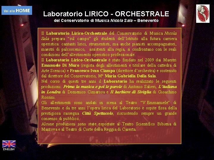 Vai alla HOME Laboratorio LIRICO - ORCHESTRALE del Conservatorio di Musica Nicola Sala –