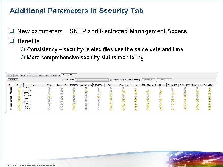 Additional Parameters in Security Tab q New parameters – SNTP and Restricted Management Access