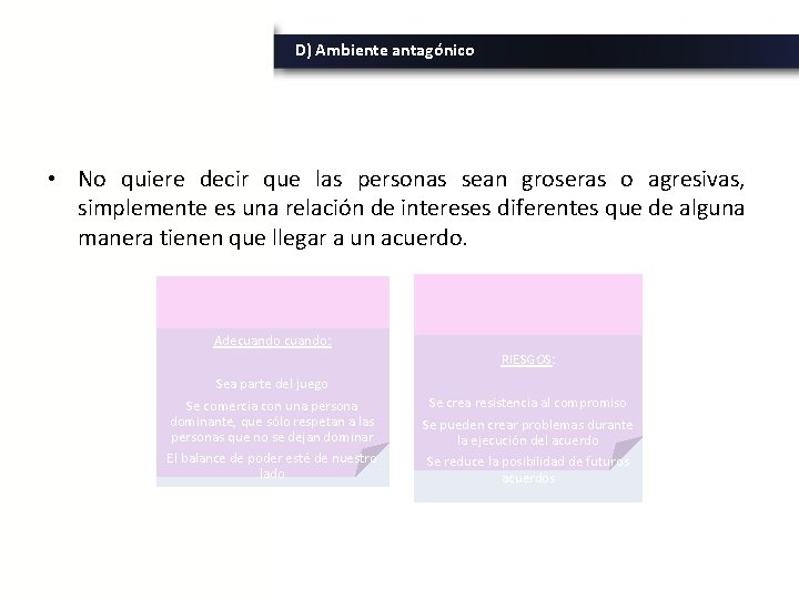 D) Ambiente antagónico • No quiere decir que las personas sean groseras o agresivas,