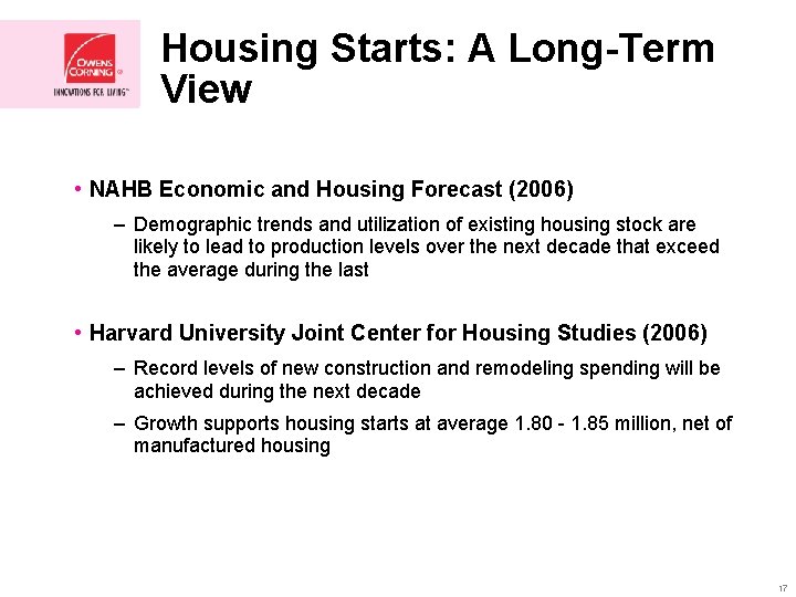 Housing Starts: A Long-Term View • NAHB Economic and Housing Forecast (2006) – Demographic