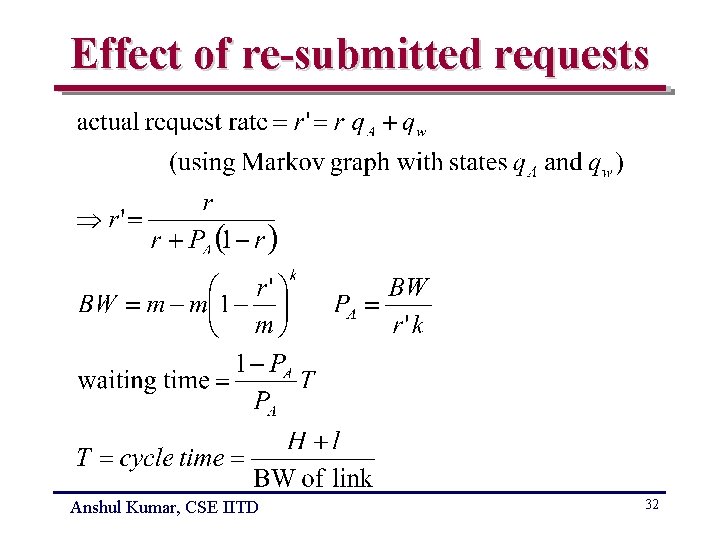 Effect of re-submitted requests Anshul Kumar, CSE IITD 32 