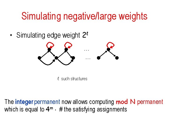 Simulating negative/large weights • Simulating edge weight 2ℓ … … ℓ such structures The