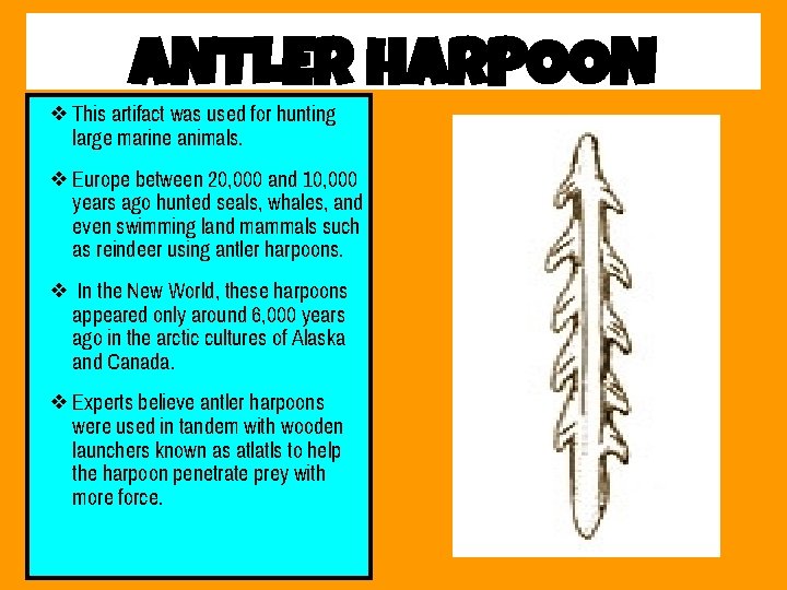 a. NTLER h. ARPOON ❖ This artifact was used for hunting large marine animals.