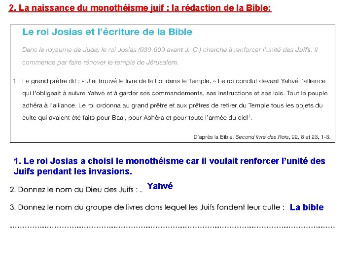 2. La naissance du monothéisme juif : la rédaction de la Bible: 1. Le