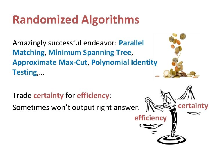 Randomized Algorithms Amazingly successful endeavor: Parallel Matching, Minimum Spanning Tree, Approximate Max-Cut, Polynomial Identity Randomized Algorithms Amazingly successful endeavor: Parallel Matching, Minimum Spanning Tree, Approximate Max-Cut, Polynomial Identity