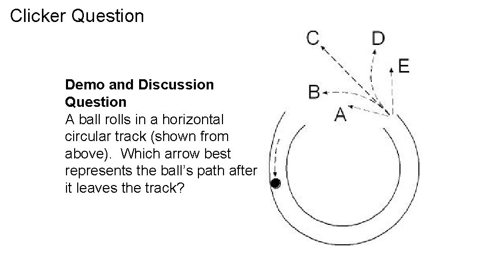 Clicker Question Demo and Discussion Question A ball rolls in a horizontal circular track