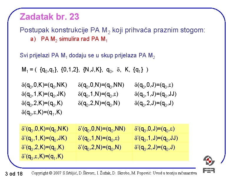 Zadatak br. 23 Postupak konstrukcije PA M 2 koji prihvaća praznim stogom: a) PA