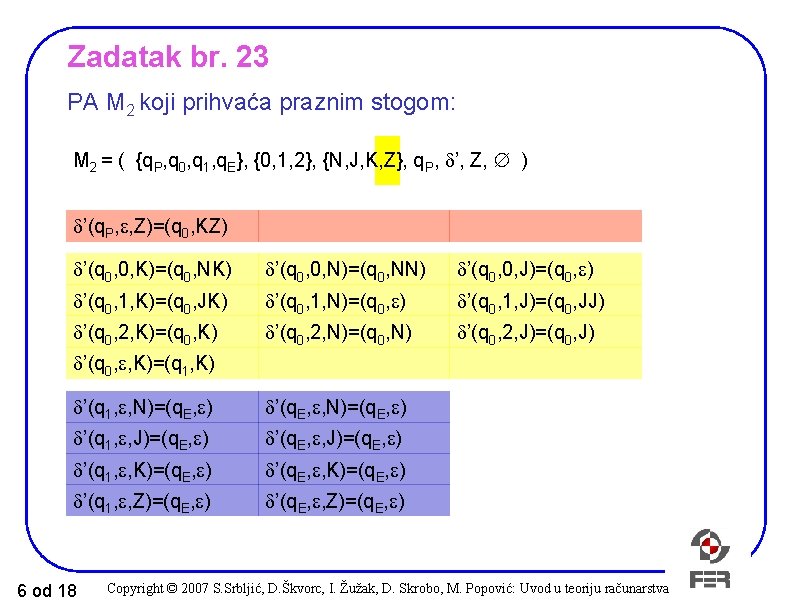 Zadatak br. 23 PA M 2 koji prihvaća praznim stogom: M 2 = (