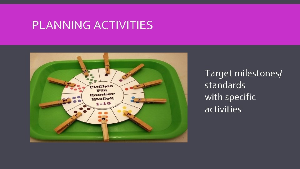 PLANNING ACTIVITIES Target milestones/ standards with specific activities 