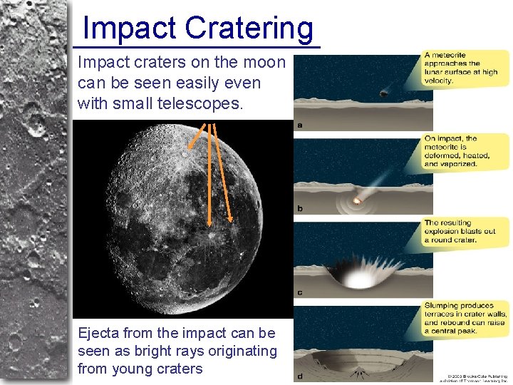 Impact Cratering Impact craters on the moon can be seen easily even with small