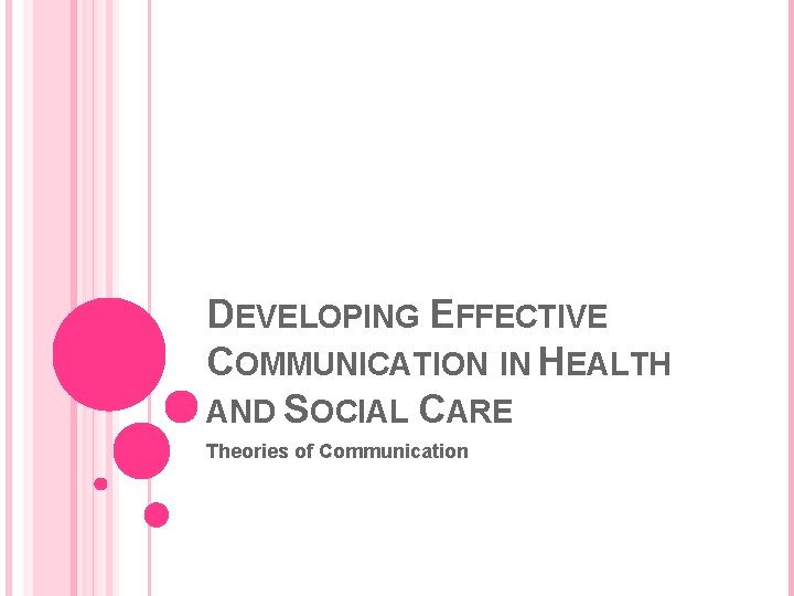DEVELOPING EFFECTIVE COMMUNICATION IN HEALTH AND SOCIAL CARE Theories of Communication 