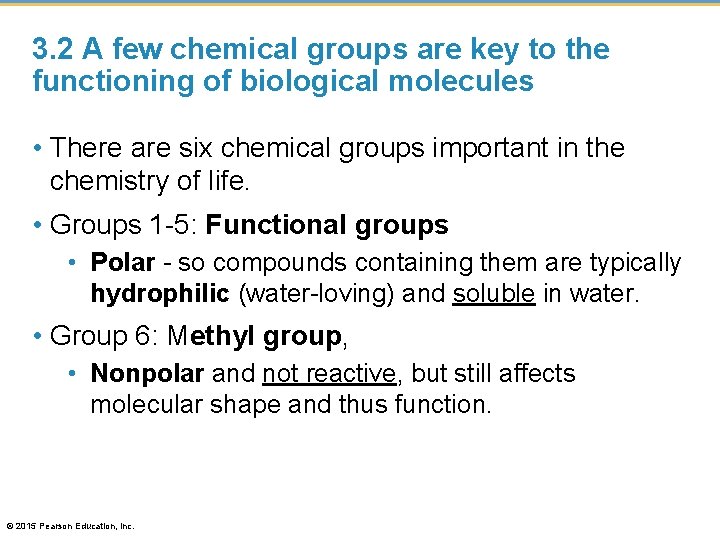 3. 2 A few chemical groups are key to the functioning of biological molecules