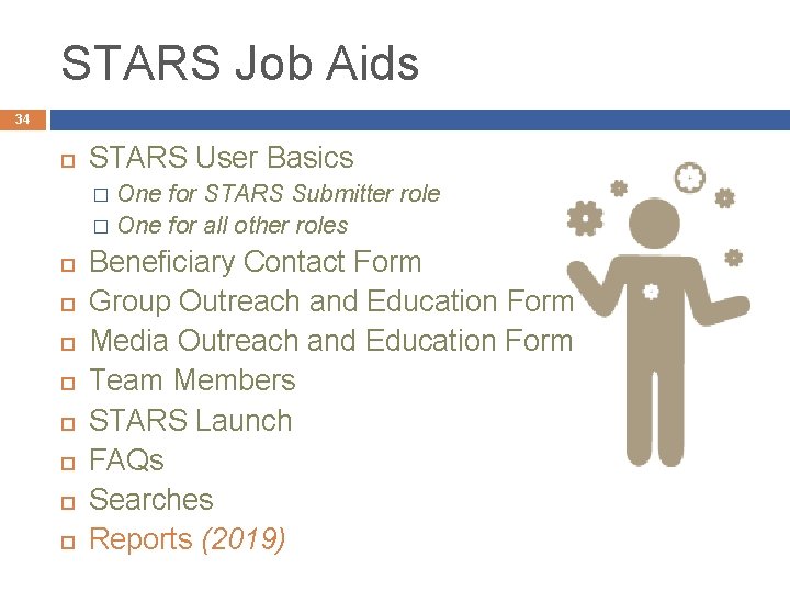 STARS Job Aids 34 STARS User Basics One for STARS Submitter role � One