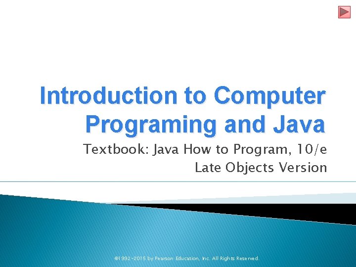 Introduction to Computer Programing and Java Textbook: Java How to Program, 10/e Late Objects