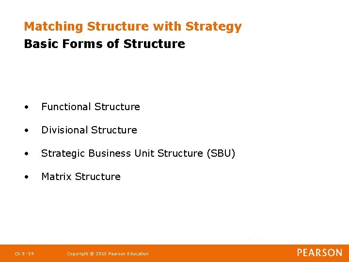 Matching Structure with Strategy Basic Forms of Structure • Functional Structure • Divisional Structure