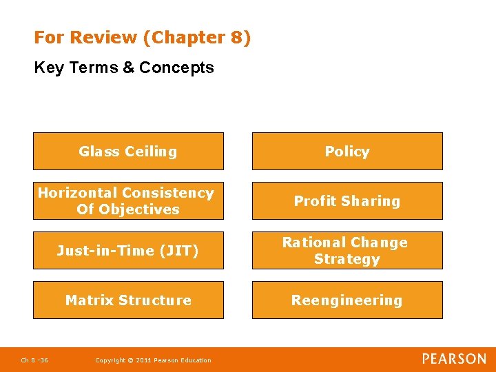 For Review (Chapter 8) Key Terms & Concepts Glass Ceiling Policy Horizontal Consistency Of
