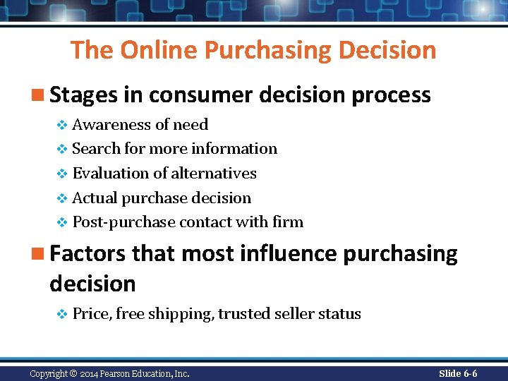 The Online Purchasing Decision n Stages in consumer decision process v Awareness of need