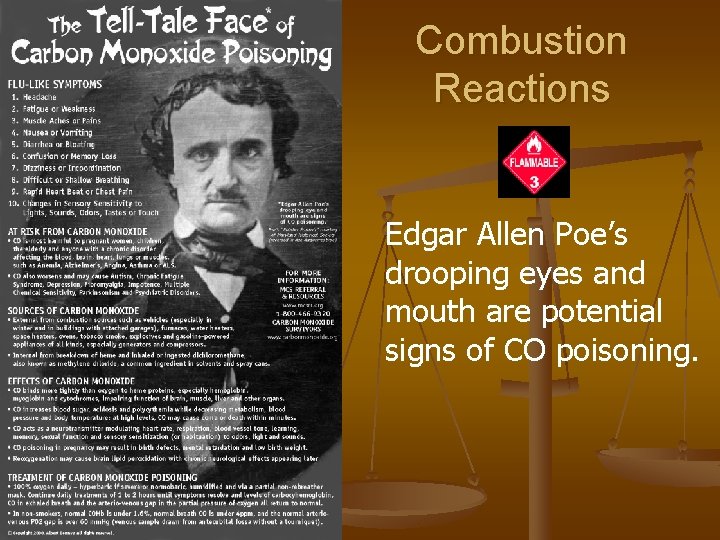 Combustion Reactions Edgar Allen Poe’s drooping eyes and mouth are potential signs of CO