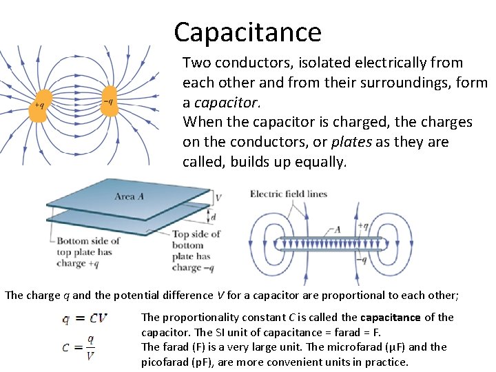 Capacitance Two conductors, isolated electrically from each other and from their surroundings, form a