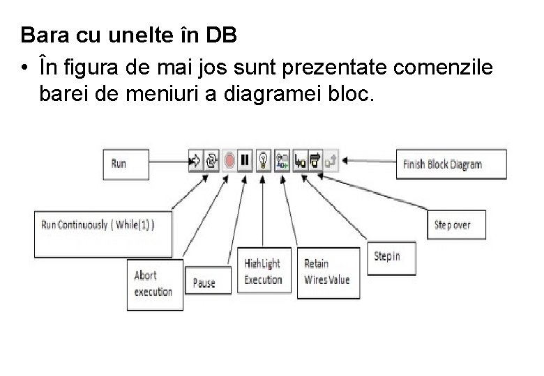 Bara cu unelte în DB • În figura de mai jos sunt prezentate comenzile