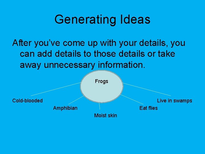 Generating Ideas After you’ve come up with your details, you can add details to