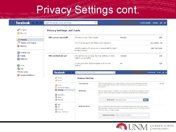 Privacy Settings cont. 