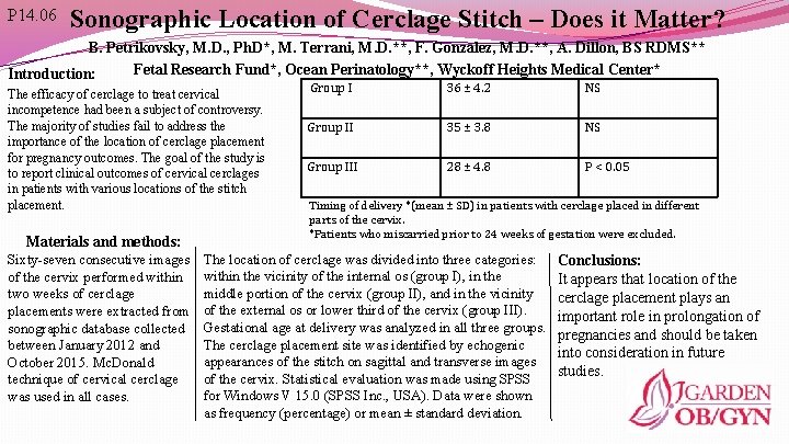 P 14. 06 Sonographic Location of Cerclage Stitch – Does it Matter? B. Petrikovsky,