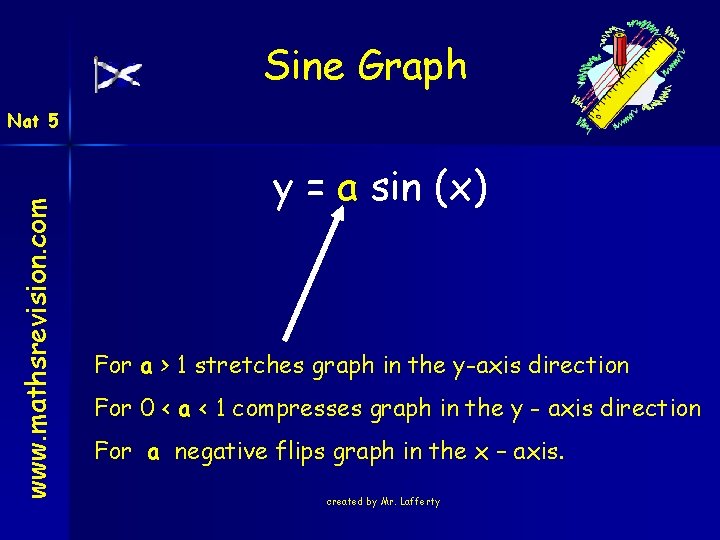 Sine Graph www. mathsrevision. com Nat 5 y = a sin (x) For a