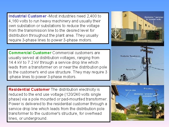 Industrial Customer -Most industries need 2, 400 to 4, 160 volts to run heavy