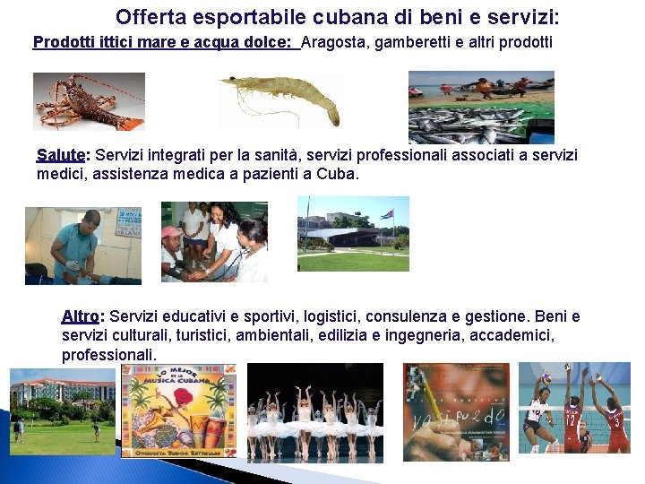 Offerta esportabile cubana di beni e servizi: Prodotti ittici mare e acqua dolce: Aragosta,