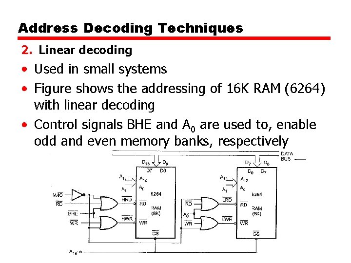Address Decoding Techniques 2. Linear decoding • Used in small systems • Figure shows