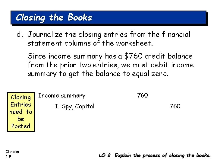 Closing the Books d. Journalize the closing entries from the financial statement columns of