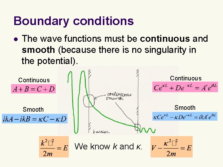 Boundary conditions l The wave functions must be continuous and smooth (because there is