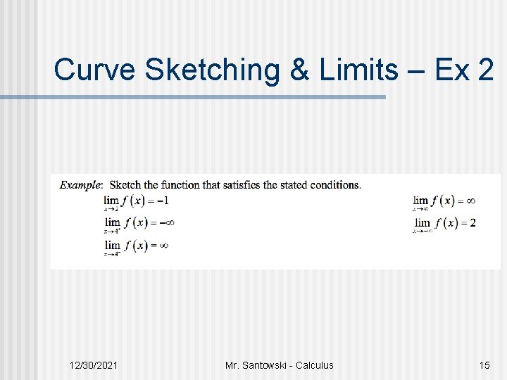 Curve Sketching & Limits – Ex 2 12/30/2021 Mr. Santowski - Calculus 15 