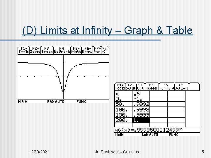 (D) Limits at Infinity – Graph & Table 12/30/2021 Mr. Santowski - Calculus 5