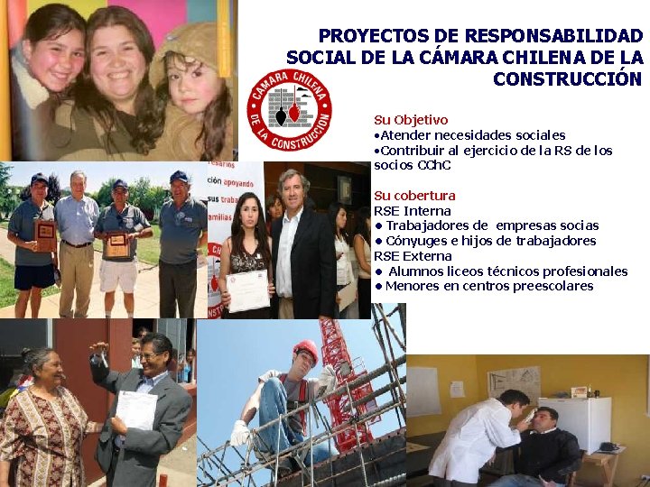 PROYECTOS DE RESPONSABILIDAD SOCIAL DE LA CÁMARA CHILENA DE LA CONSTRUCCIÓN Su Objetivo •