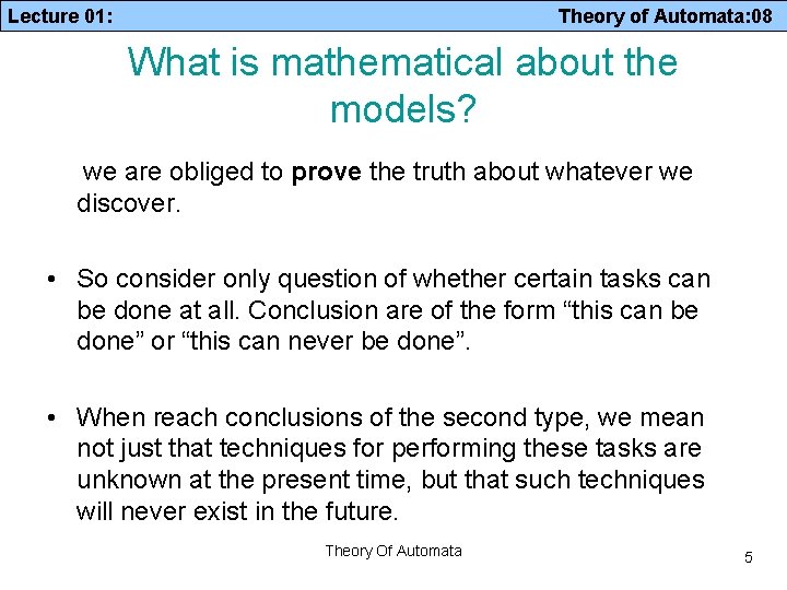 Lecture 01: Theory of Automata: 08 What is mathematical about the models? we are