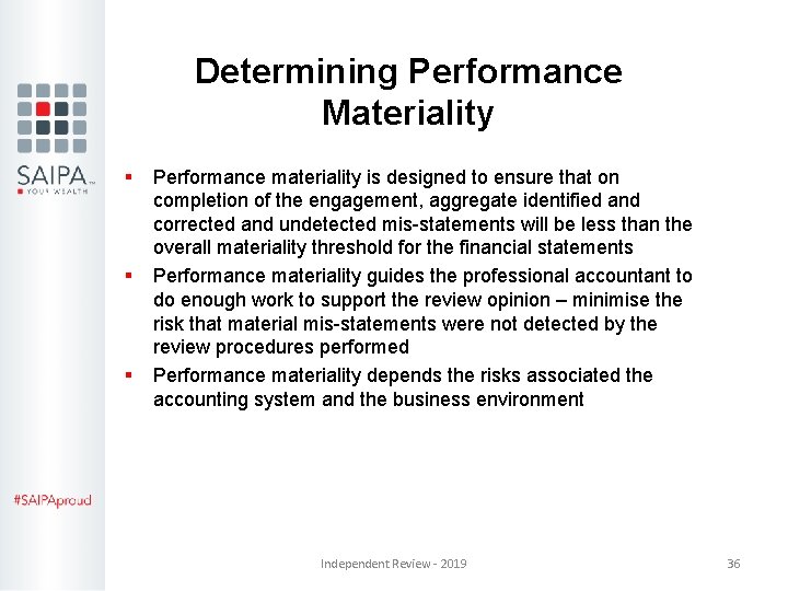 Determining Performance Materiality § § § Performance materiality is designed to ensure that on Determining Performance Materiality § § § Performance materiality is designed to ensure that on